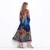 Spring Summer Women Stand Collar Lantern Sleeve Vintage Print Chiffon Loose Long Maxi Holiday Beach Dresses