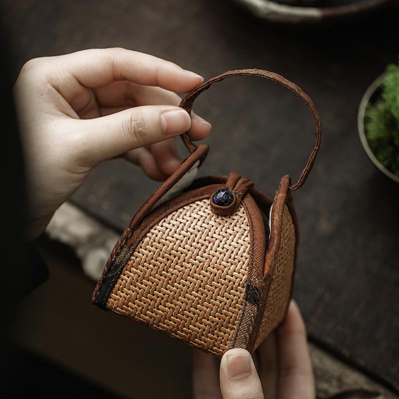 Hand-woven Rattan Tea Cup Storage Pouch, Portable Carry Bag for Gaiwan & Tasting Cups, Kung Fu Tea Ceremony Accessory