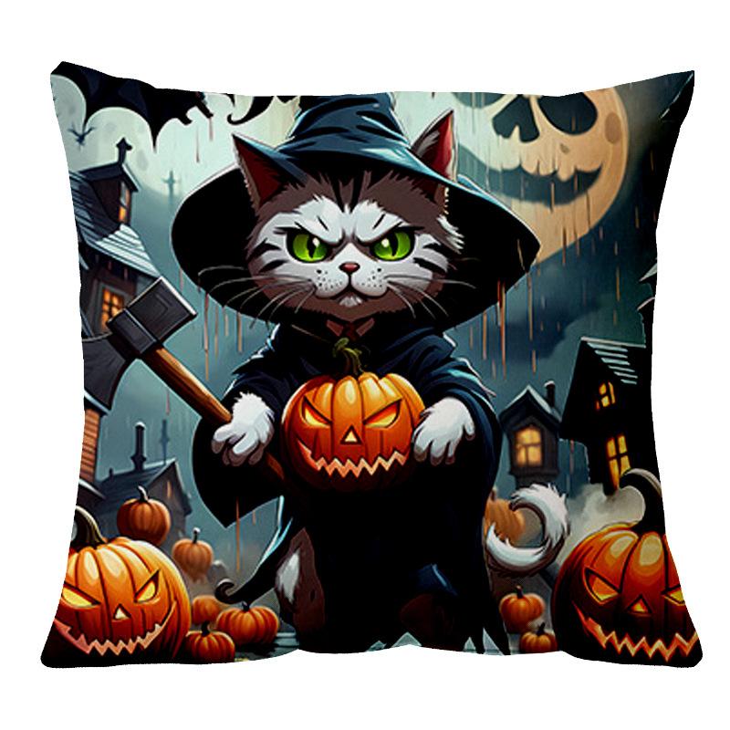 Kitten Halloween Pillowcase Short Plush Printed Sofa Bed Decorative Pillowcase Nordic Style