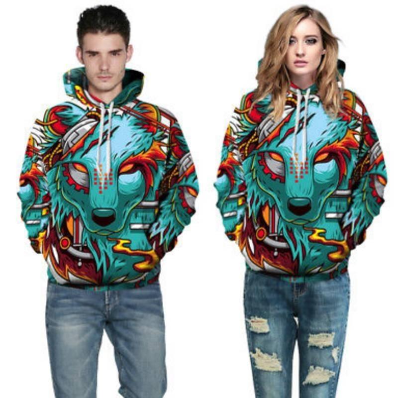 Vibrant Skull Print Digital Pullover Hoodie For Men Comfortable Loose Fit