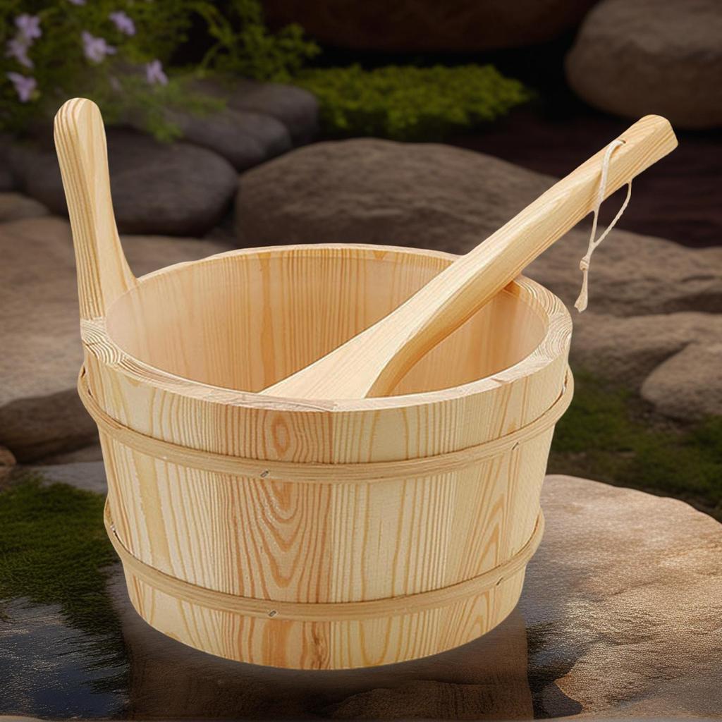 4L Wooden Sauna Barrel with Spoon Set Portable Sauna Room Steaming Bathroom SPA Accessory Tools Leakproof Shower Supplies
