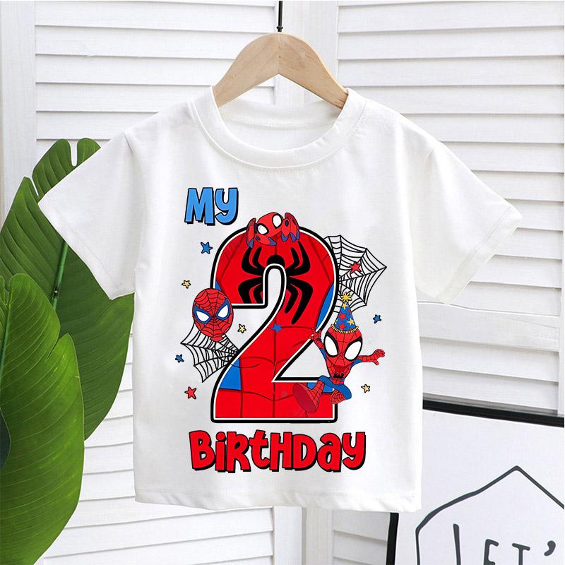 Spider Man Printed Tshirt Cute Birthday Numbers Years Old Anime Printed Childrens Cotton Tshirt Summer Casual Clothing Gift