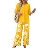 Women's Casual Printed 2 Piece Outfit with 3/4 Sleeve Button Top and Wide Leg Pants Set