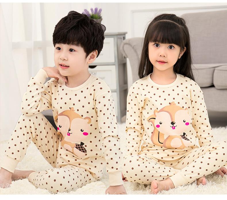 New Kids Boys Girls Autumn Cotton Pajamas Cute Cartoon Print Long Sleeve T-Shirt Tops + Pants Sets Baby Sleepwear Clothing