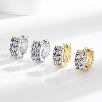 Hip-Hop Double-Row Diamond Zircon Earrings For Women, High-End Earrings, Niche Design Double-Ring Ear Buckle Jewelry