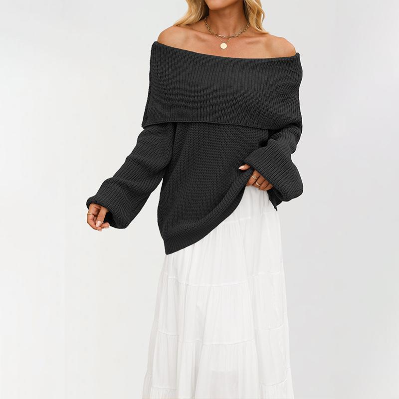 New TikTok autumn/winter European and American women's loose knit sweater pullover off-shoulder sweater