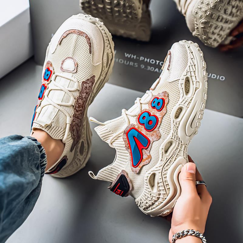 

Летние новые сетчатые дышащие туфли из мушиного трикотажа, модный тренд, корейская версия, кроссовки для папы, трендовая спортивная и повседневная обувь 39