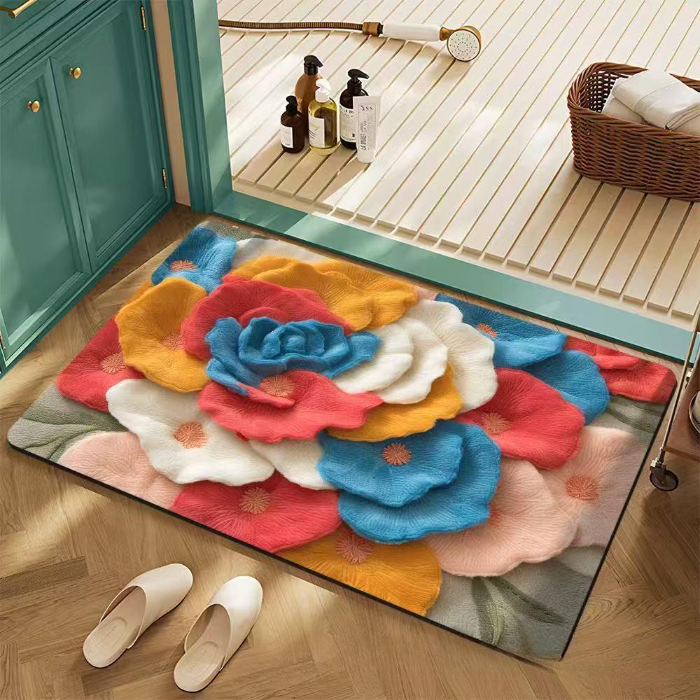 FlowerThickening Bathroom Cashmere Mat Bath Non-slip Carpets In Wash Basin Bathtub  Floor Rug Shower Room Doormat Memory Foam 3D Pad