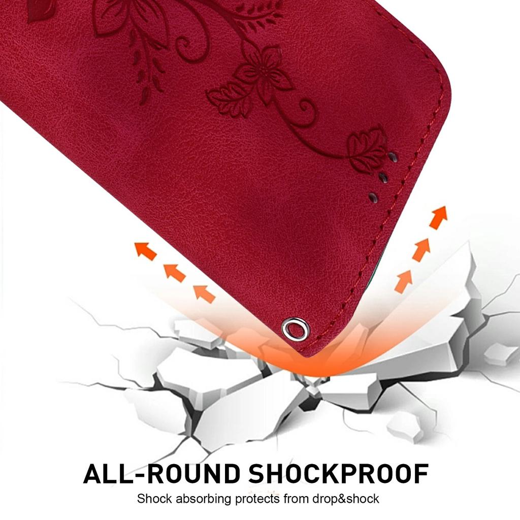 Für iPhone 17 Air Ständerhülle Lily Flower Prägung Leder Handyhülle mit Handschlaufe