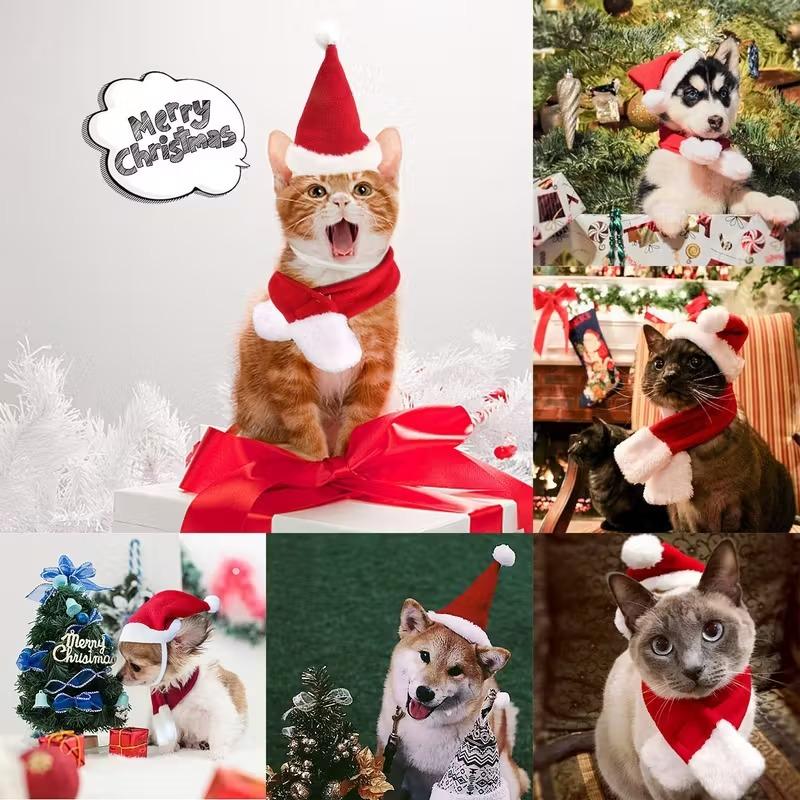 1-20Suits Christmas Pet Costume Outfit Santa Hat Scarf for Cats Small Dogs Holiday Party Pets Party Costume Accessories Supplies