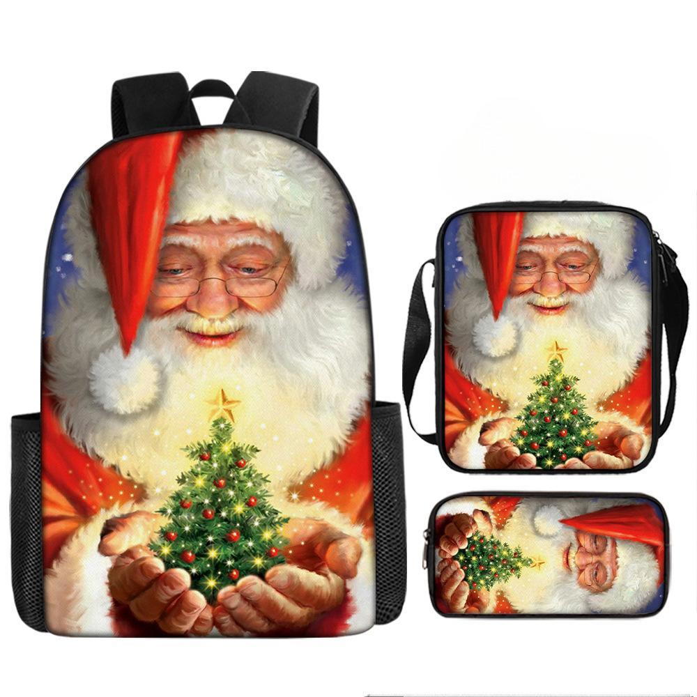 Christmas Backpack, 3D Digital Printed Backpack, Shoulder Bag, Pencil Case, Three-Piece Set