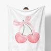 Cute Cherry Blanket Coquette Bow Pink Decorative Throw Couch Bed 50x60 Inch