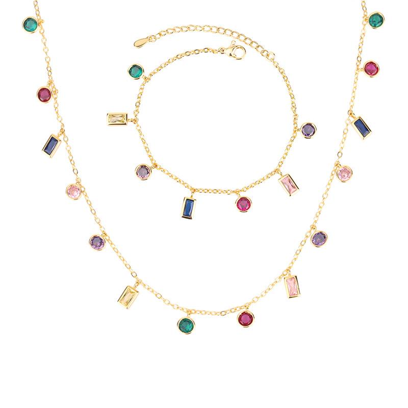 Jewelry Women'S Personalized Color Matching Glass Stone Bracelet Necklace Temperament Girls' Jewelry