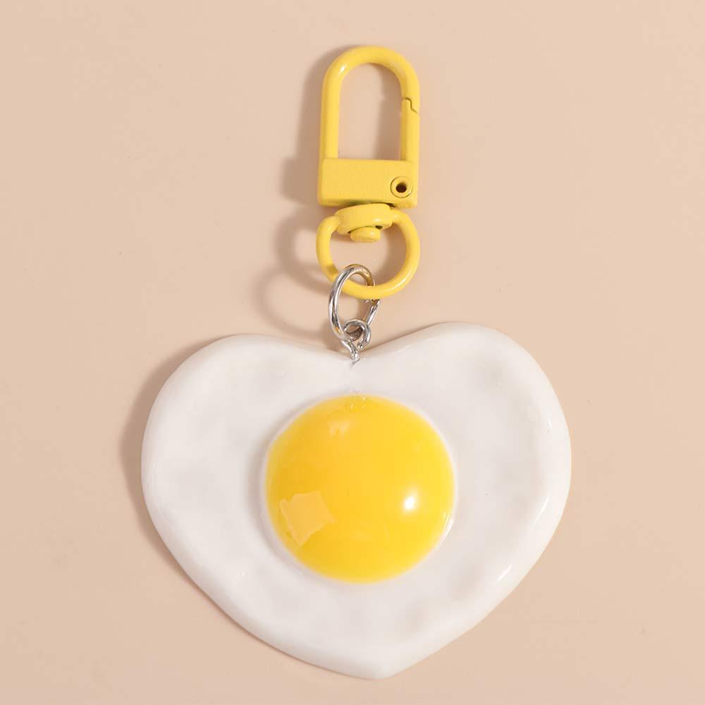 Love Shape Fried Eggs Key Chain Resin Heart Egg Doll Pendant Poached Egg Pendant Keyring  Girls
