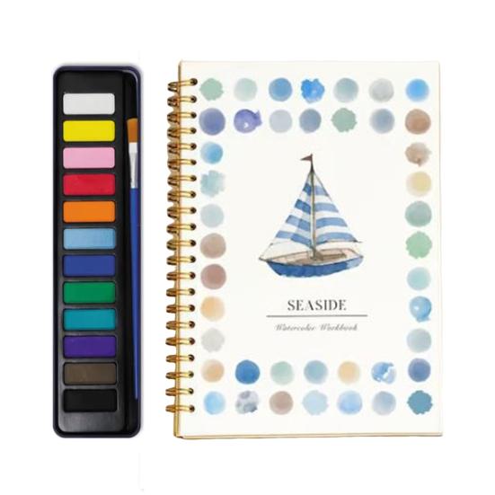 Watercolor Workbook with 12 Colors Pigment Step-by-Step Animal Flower Painting Guide Paper Coloring Book for Learning Techniques Stress Relief
