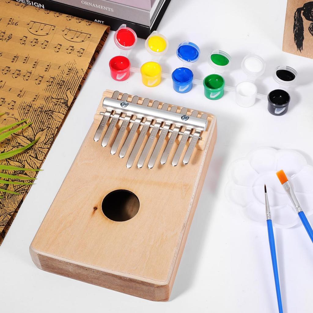 Ibasenice Wooden Kalimba 10-Key Thumb Piano Finger Piano Paint Set Portable 6.69×4.53×1.18 Inches Children's Educational Musical Instrument