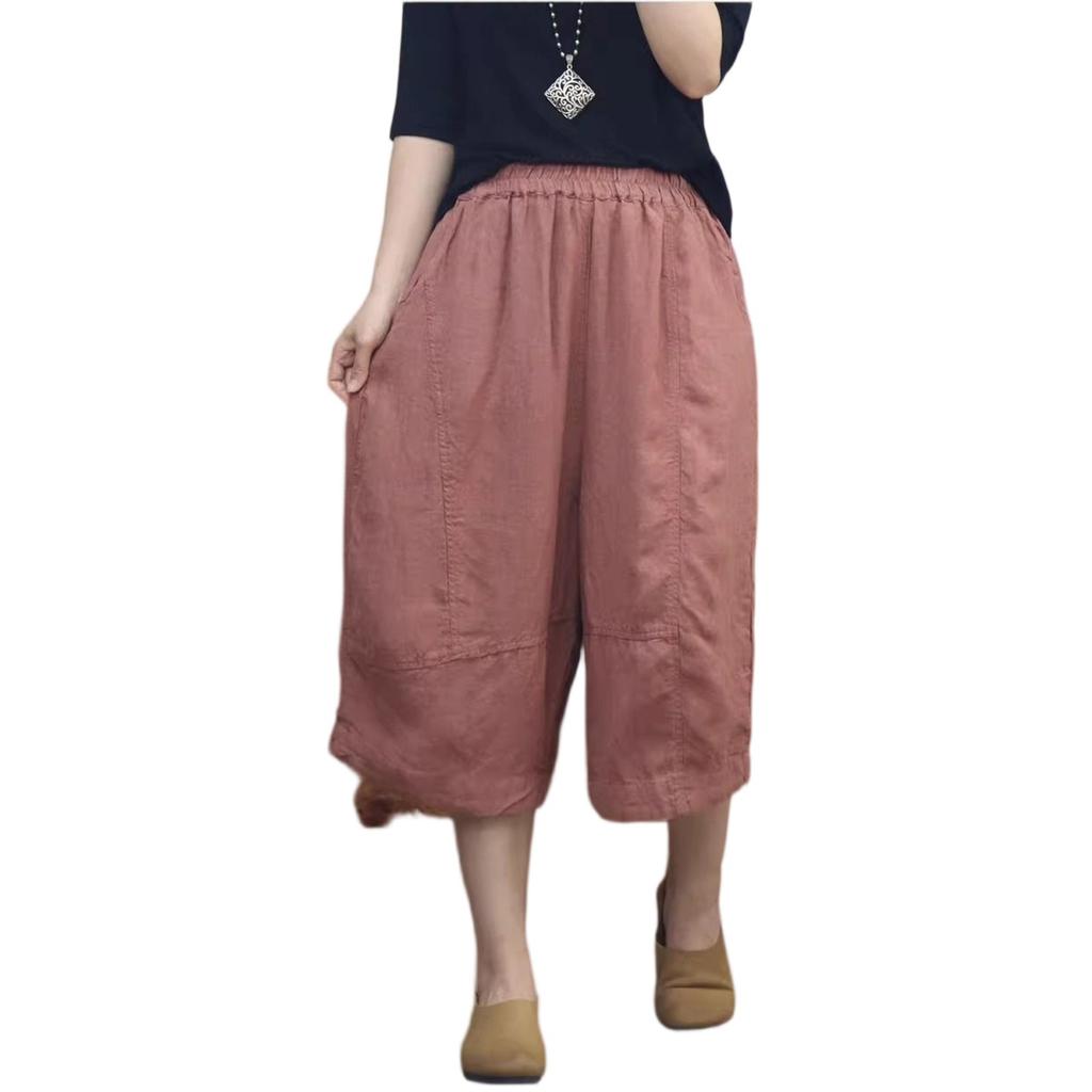 Fashionable Women's Cotton And Linen Pants, Loose Fit, Elastic Waist, Casual, , Versatile Wide-leg Pants