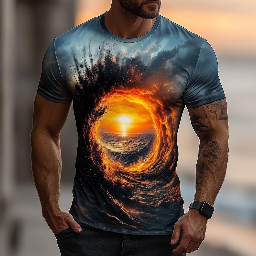 

Men s Optical Illusion Ocean 3D T Shirt Short Sleeve T shirt 3D Print Crew Neck Shirt Exaggerated Designer Party Street Casual Blue S