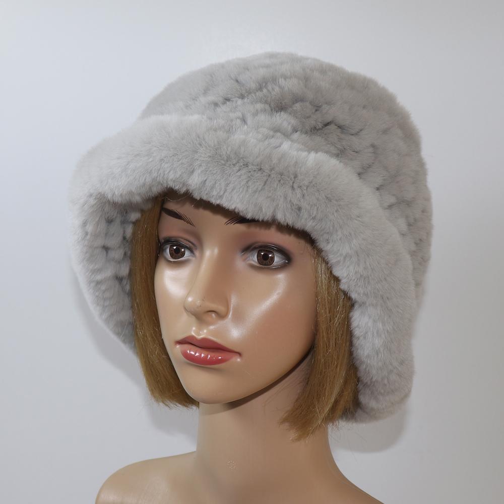 Knitted Winter Women Real Rex Rabbit Fur Hat Natural Warm Rex Rabbit Fur Hats Lady Quality Thick Genuine Rex Rabbit Fur Cap