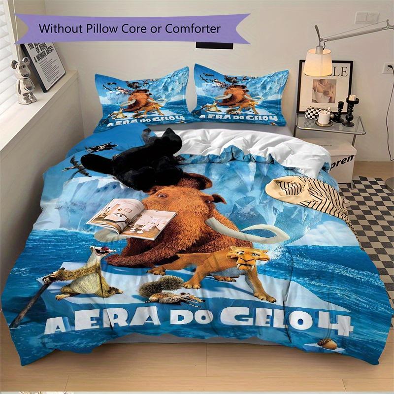 3pcs Ice Age Adventure Quilt Cover Set (1 Quilt Cover + 2 Pillowcases Without Pillow Core), High-Definition Printing for Home and Dormitory.