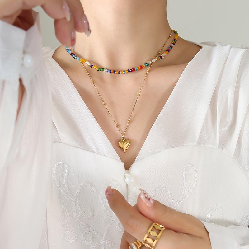 

Ожерелье с подвеской Love в стиле путешествий и отпуска, цветные бусины, двойная сложенная, модная, индивидуальная, богемная, на ключицу