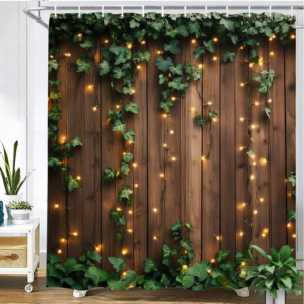 

Country Retro Wooden Board Printed Fabric Shower Curtain, Pastoral Wood Plant Pattern Bathroom Curtain Decoration, With Hooks W60H190(CM)-1 Pcs