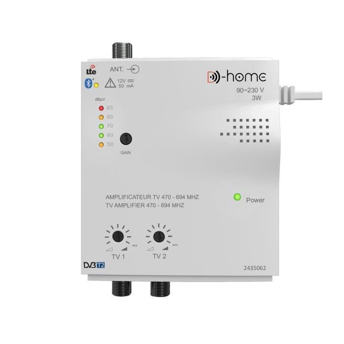 Amplificatore TV - D-Home - Interno 2 Uscite 32dB - Connesso - Filtrato 4G-5G - App Mobile TV Finder