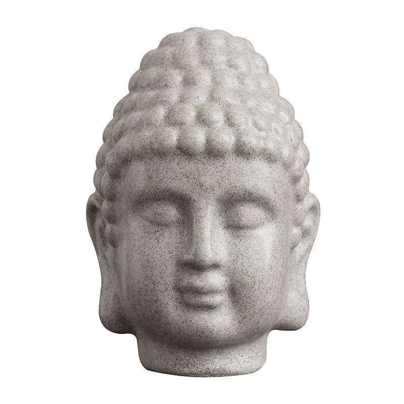 Mingze Sandstone & Resin Craft Buddha Head Statue, Creative Buddha Decor For Home Entrance & Living Room