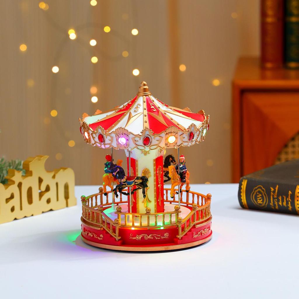 Glowing Music Wooden Horse Swing Christmas Ornament & Music Box Gift