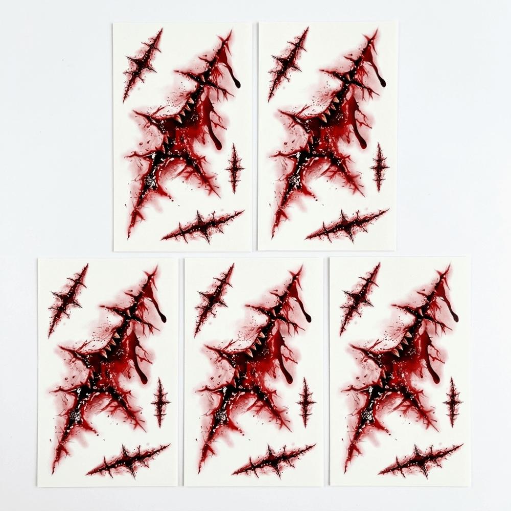 5PCS/SET Long-Lasting Bloody Scar Tattoos Decals Halloween Fake Wound Stickers Film Props