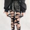 Fishnet Stockings Female Sexy Black Stockings Punk Wind Ripped Bandages Black Silk Knee Socks Irregular Stockings