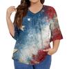 Women's Fashion Casual V-Neck Seven Sleeve Ruffle Sleeve Independence Day Printed T-Shirt Tops Plus Size Women's