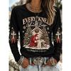 Women’s Autumn Long-Sleeve Christmas T-Shirt Crew-Neck Pullover with Holiday Letter Print Loose Fit Casual Street-Style Top
