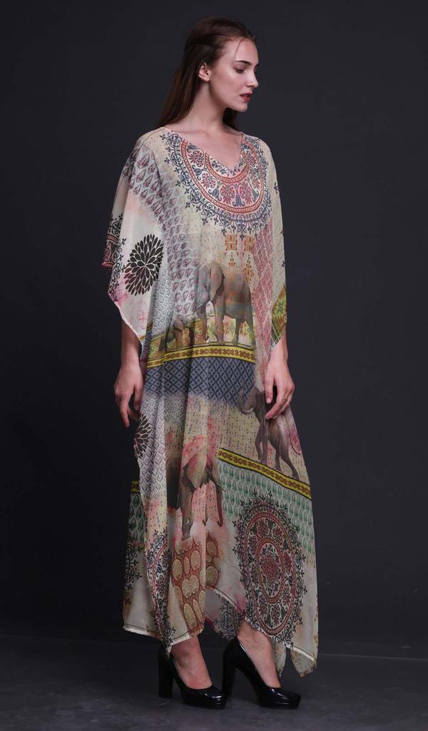Phagun Elephant Animal Beach Kaftan Bikini Cover Up Womena    S Maxi Dress Long