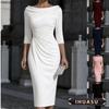 IHUASU Women's Fashion Summer Spring One-shoulder 3/4 Sleeves Solid Color Print Casual Dresses Elegant
