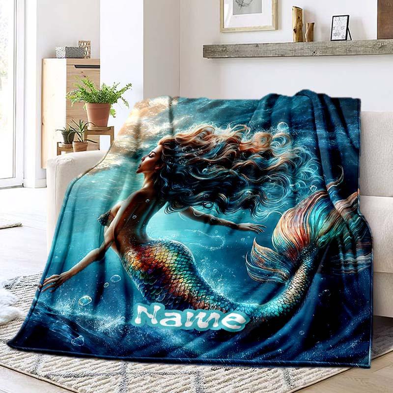 Mermaid Of The Deep Sea Customize Your Name Blanket Used For Chair Office Sofa Bed Camping Soft And Warm Giving Friends And Relatives Birthday