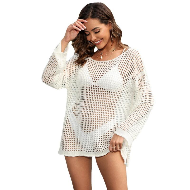 Plus Size  Summer Women's Hollow Out Pullover Beach Sunbrella Bikini Outer Beach Cover-ups