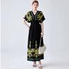 Bohemian-Style Cotton-Silk V-Neck Batwing Print Dress Summer Casual Vacation Beach Dress
