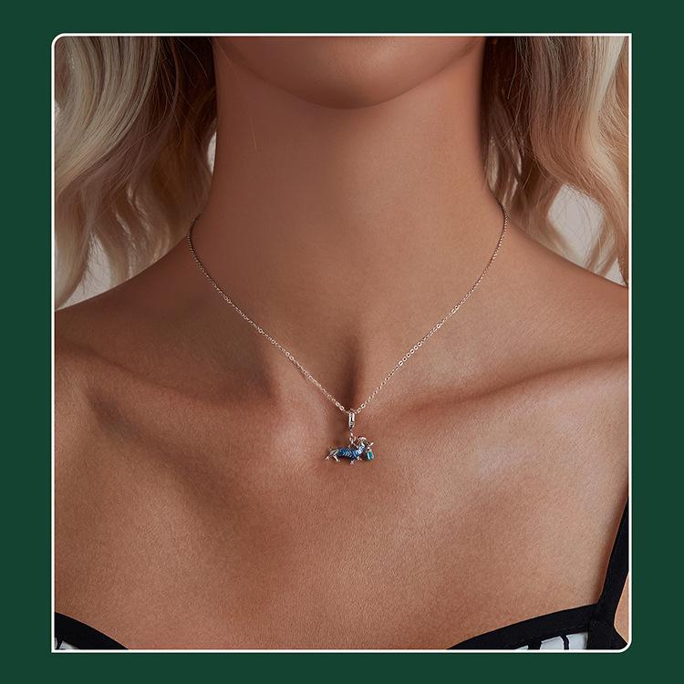 Handmade S925 Sterling Silver Dachshund Christmas Pendant with White Gold Plating - Creative DIY Jewelry Accessory