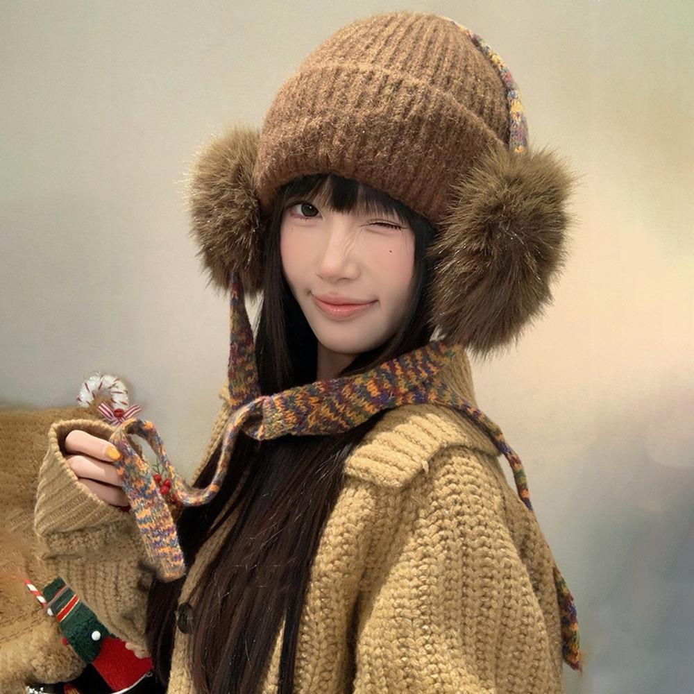 Knit Ear Flap Beanie Cuffed Cuffed Winter Hat Retro Ear Flap Hat For Women