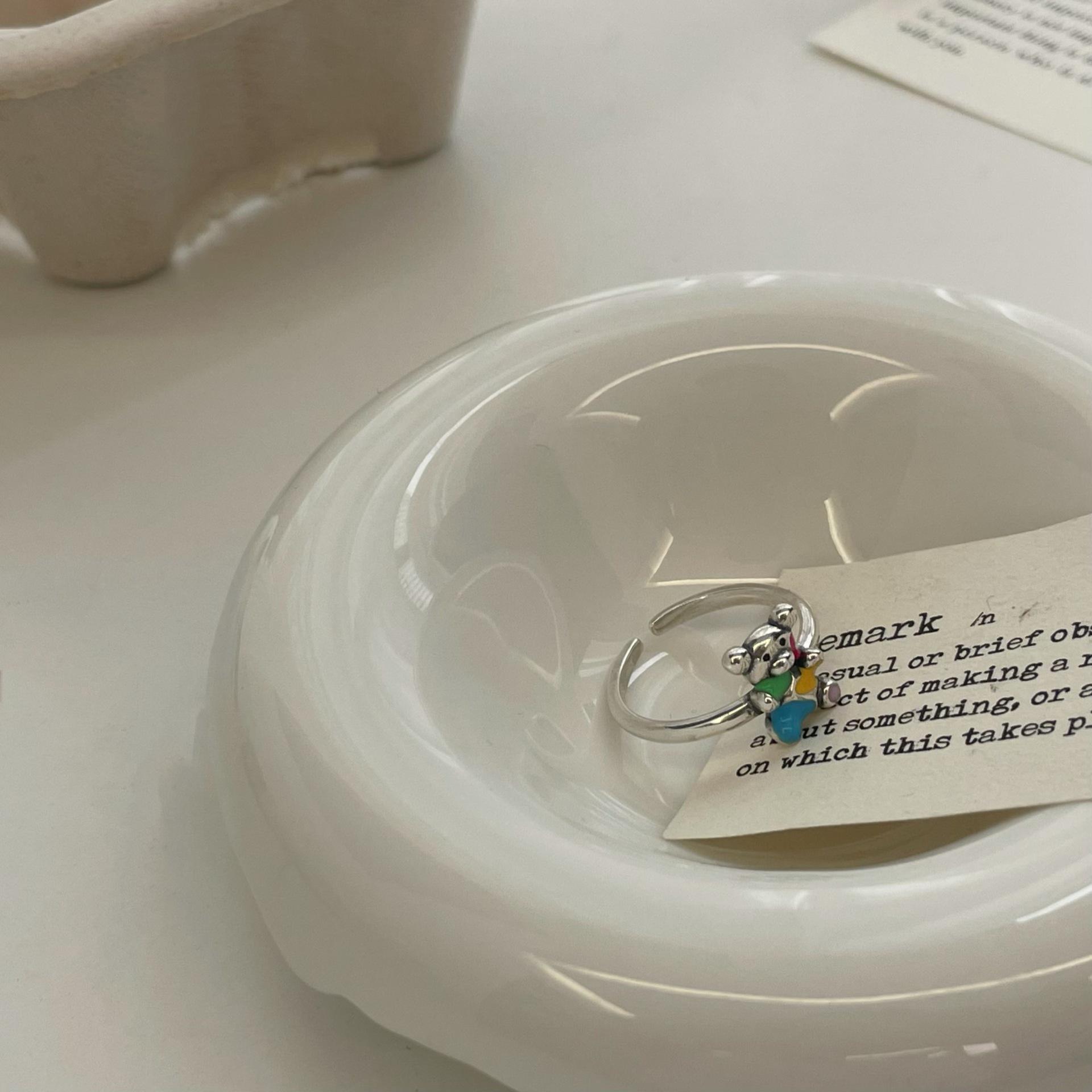 

Красочное милое эмалевое кольцо с медведем - Стерлинговое серебро S925, Детский дизайн