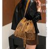 Pu Material Fringe Water Bucket Shoulder Bag With Zipper Pocket For Women