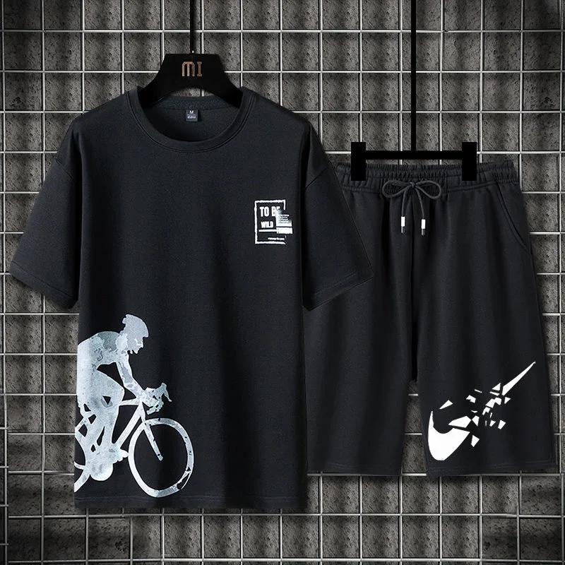 Summer Casual Suit Men's Ultra-thin Quick-dry Ice Silk Short Sleeved T-shirt Sports 5-minute Shorts Running 2-piece Set