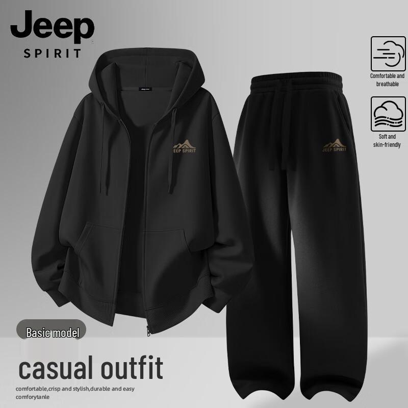 JEEP SPIRIT Men s Hooded Sweatshirt & Casual Pants Two-Piece Set 3XL