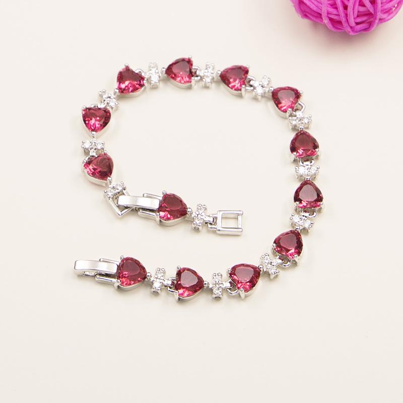 Pulseira Coração Cravejada de Zircônia de Luxo Leve Joia Pulseira Popular em Forma de Coração Moderna que Não Desbota