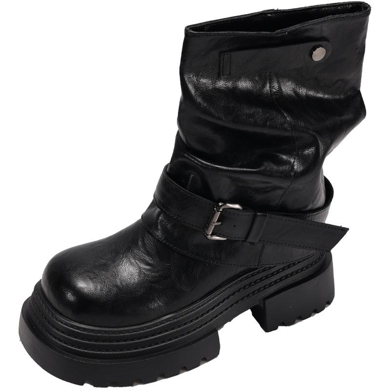 Black British style small man heightened platform Martin boots women's 2025 new summer retro trouser short boots