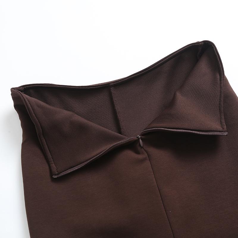 Spicy Girl Autumn 2023 Merlot Knit Slit Culottes: Women's Slimming Fake Two-Piece Elastic Micro Flare Pants