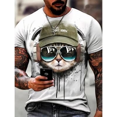 T-shirts Homme Mode Décontracté Manches Courtes Été Col Rond Impression 3D Motif Chat Frais