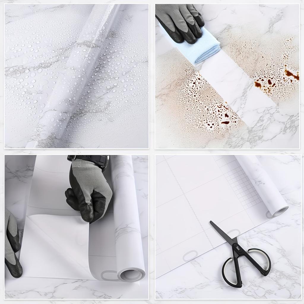 Self Adhesive Oil-proof Water-proof Heat-resistant - 1 Roll 0.12mm Thick - Marble Pattern PVC Wallpaper - Easy To Install Kitchen Wall Stickers