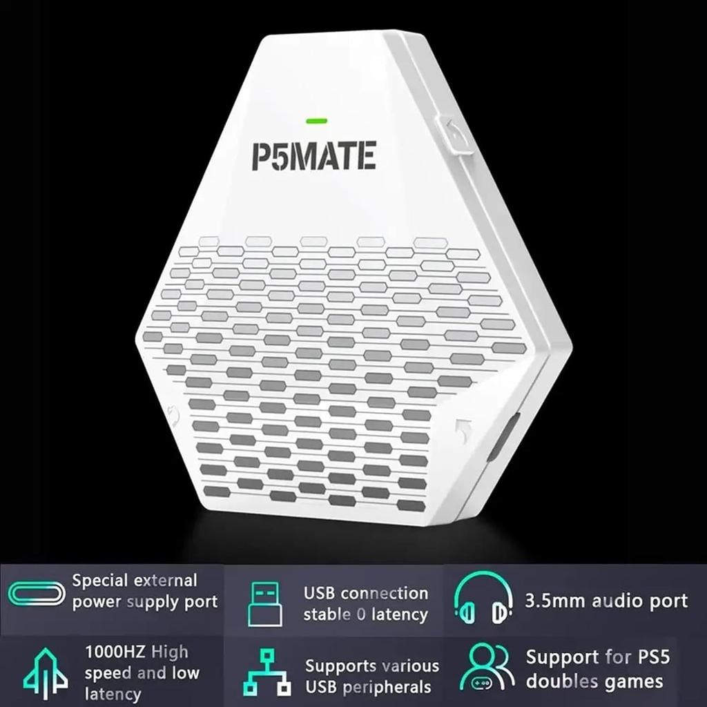 P5 Mate USB adaptér pro PS5/PS5 Slim Gaming Converter Příslušenství Hry pro více hráčů, nízká latence, podpora více ovladačů/periferií/náhlavních souprav/atd.